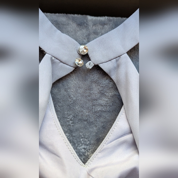 Azazie Dusty Blue Bridesmaid Dress Size A0 A-Line Pleated Chiffon Formal Gown - Picture 4 of 13